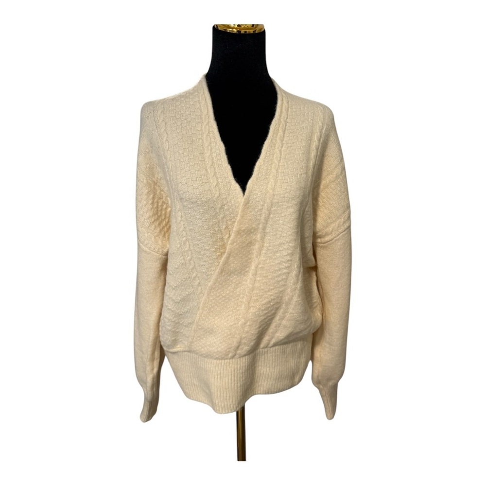 POL Cream V-Neck Wrap Sweater with Relaxed Fit Size L NWT